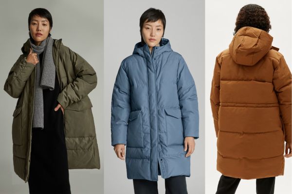 Everlane's renew long puffer made from recycled polyester.