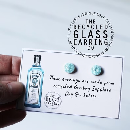 recycled earings made from old gin bottles