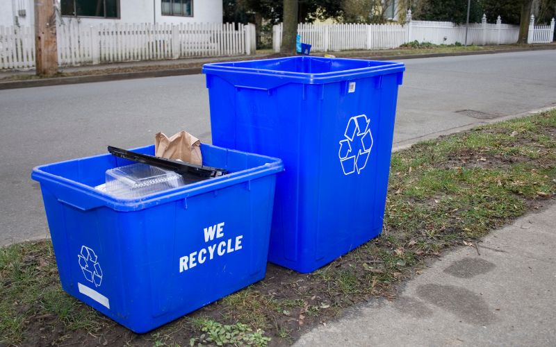 Blue recycling bins